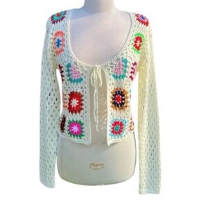 NWT- DAVI & DANI crocheted, Tie front cardigan